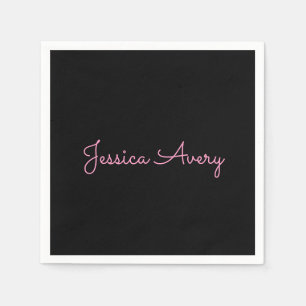 Elke Naam Cool Bewerkbaar Roze Schrift op Zwart Servet