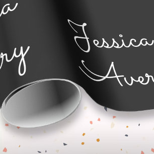 Elke naam Cool bewerkbaar wit schrift op zwart Cadeaupapier