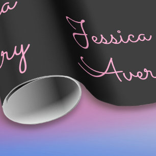 Elke naam   Cool bewerkbare roze script op zwart Cadeaupapier