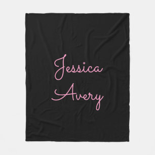 Elke naam   Cool bewerkbare roze script op zwart Fleece Deken