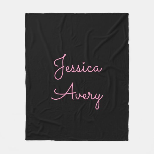 Elke naam | Cool bewerkbare roze script op zwart Fleece Deken (Voorkant)