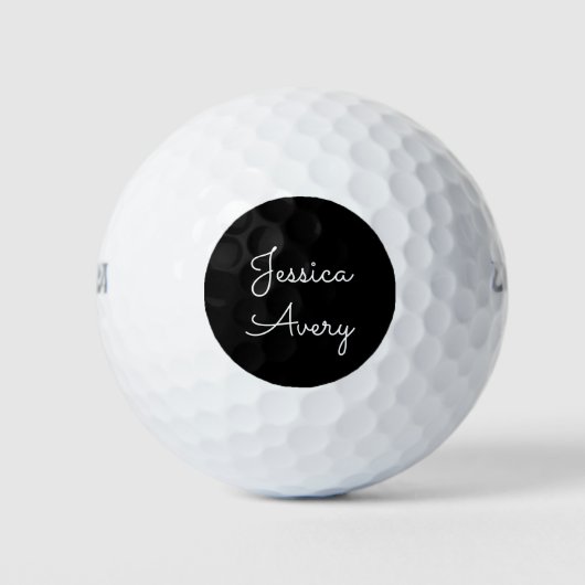 Elke naam | Cool bewerkbare witte script op zwart Golfballen (Voorkant)
