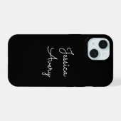 Elke naam | Cool bewerkbare witte script op zwart iPhone 15 Case (Achterkant horizontaal)
