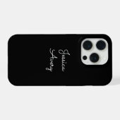 Elke naam | Cool bewerkbare witte script op zwart iPhone Hoesje (Achterkant horizontaal)