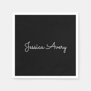 Elke naam Cool bewerkbare witte script op zwart Servet