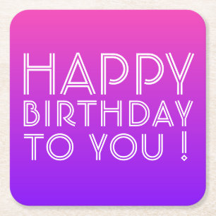 Elke naam Editable Happy Birthday roze Paarse Ombr Kartonnen Onderzetters