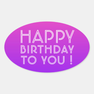 Elke naam Editable Happy Birthday roze Paarse Ombr Ovale Sticker