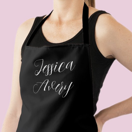 Elke naam | Elegante bewerkbare witte script op zw Schort