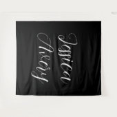 Elke naam | Elegante bewerkbare witte script op zw Wandkleed (Voorkant (horizontaal))