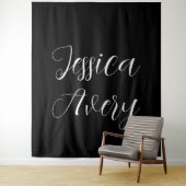 Elke naam | Elegante bewerkbare witte script op zw Wandkleed (In situ)