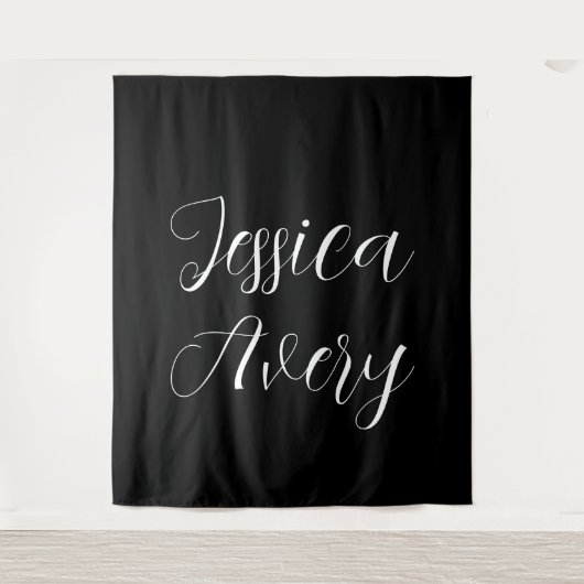 Elke naam | Elegante bewerkbare witte script op zw Wandkleed (Voorkant)