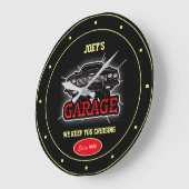 Elke naam Garage Car Graphic Fun Slogan Black Grote Klok (Hoek)