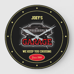 Elke naam Garage Car Graphic Fun Slogan Black Grote Klok