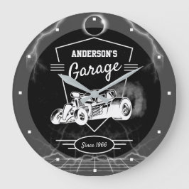 Elke naam Garage Crest  Hotrod Black White Grote Klok