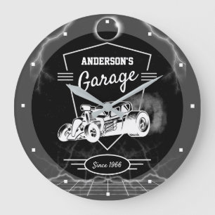 Elke naam Garage Crest  Hotrod Black White Grote Klok