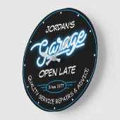 Elke naam Garage Datum Blauwe Retro Faux Neon Grote Klok (Hoek)