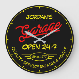 Elke naam Garage Datum Geel rood Retro Black Grote Klok