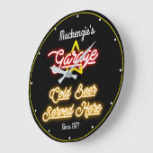 Elke naam Garage Retro Faux Red Yellow Neon Black Grote Klok (Hoek)