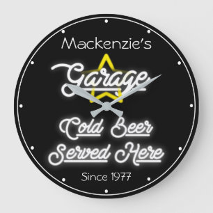 Elke naam Garage Retro Faux White Neon op zwart Grote Klok