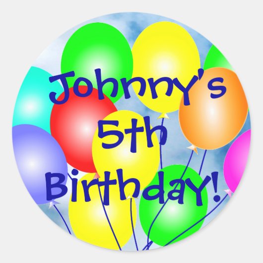 Elke naam & leeftijd Kleurrijke Verjaardagsballonn Ronde Sticker (Voorkant)
