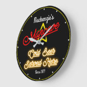 Elke naam Mancave Retro Faux Red Yellow Neon Black Grote Klok (Hoek)
