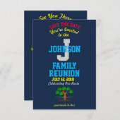 Elke naam marinekleurenreünie met elke datum - save the date (Voorkant / Achterkant)