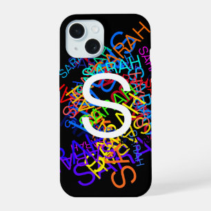 Elke naam & monogram heldere kleuren & zwart iPhone 15 case