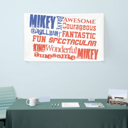 Elke naam rood wit en blauw Amerikaanse vlag Spandoek (Beurs)