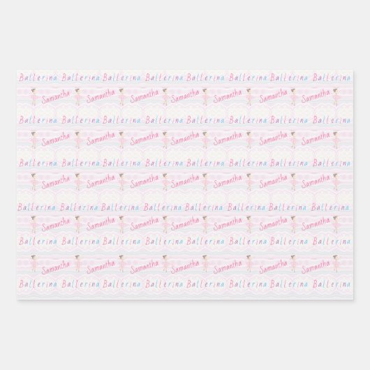 Elke naam  Roze & Wit Ballerina Inpakpapier Vel (Voorkant 2)