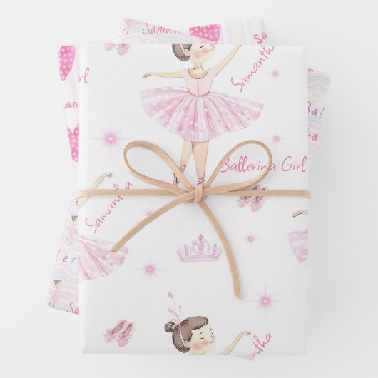 Elke naam  Roze & Wit Ballerina Inpakpapier Vel (In situ)