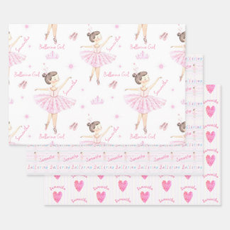 Elke naam Roze & Wit Ballerina Inpakpapier Vel