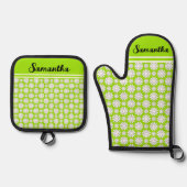 Elke naam Schattige Floral Daisy Pattern Ovenwant & Pannenlap Set (Voorkant)