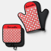 Elke naam Schattige Floral Daisy Pattern Ovenwant & Pannenlap Set (Voorkant / Achterkant)