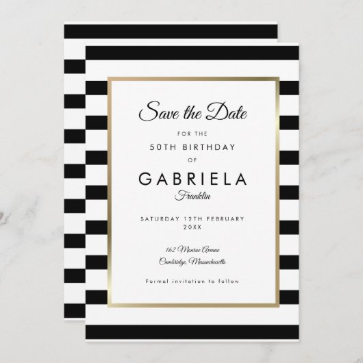 Elke ouderdag van de klassieke streep save the date (Voorkant / Achterkant)