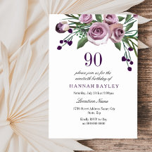 Elke Paarse Age Plum Roos 90th Birthday Invitation