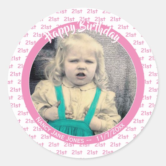 Elke pagina en foto: Birthday Number Pattern Roze Ronde Sticker (Voorkant)