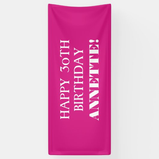 Elke pagina Hot Pink Aangepast Happy Birthday Bann Spandoek (Verticaal)