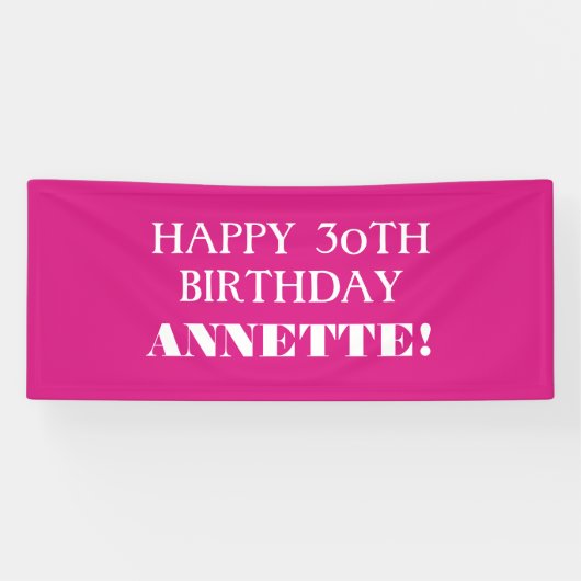 Elke pagina Hot Pink Aangepast Happy Birthday Bann Spandoek (Horizontaal)