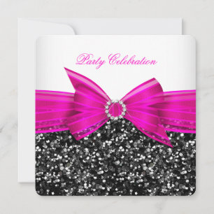 Elke pagina is luxe glitter Hot Pink Bow Black Whi Kaart