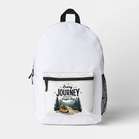 Elke reis begint met een enkele stap wandelen bedrukte rugzak (Voorkant)