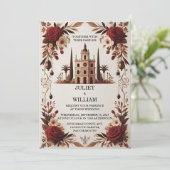 Elke rustieke Fiesta Floral Roos Spaans bruiloft Kaart (Staand voorkant)