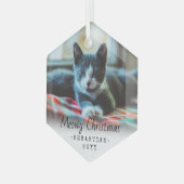 Elke sms-Meowy kerstkat Eenvoudige hexagon foto Glas Ornament (Voorkant links)