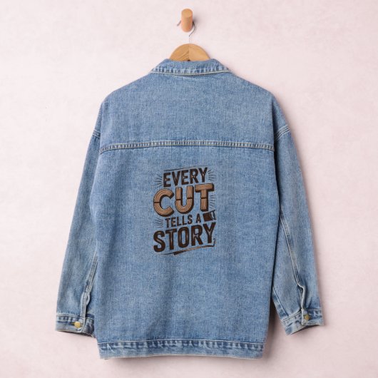 Elke snede vertelt een verhaal - rustieke houtbewe denim jacket (Hangar)