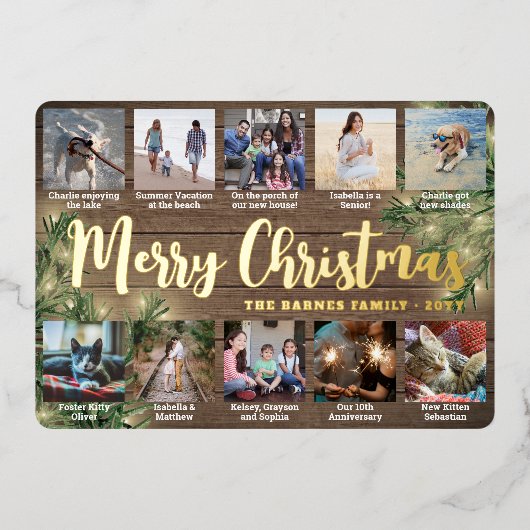 Elke tekst 10 Foto Collage Wood, Greenery & Lichte Folie Feestdagenkaart (Voorkant)