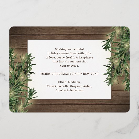 Elke tekst 10 Foto Collage Wood, Greenery & Lichte Folie Feestdagenkaart (Achterkant)
