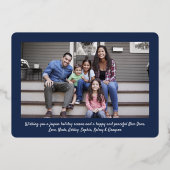 Elke tekst 11 Foto Collage Simple Navy Blue & Gold Folie Feestdagenkaart (Achterkant)