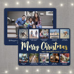 Elke tekst 11 Foto Collage Simple Navy Blue & Gold Folie Feestdagenkaart<br><div class="desc">Verstuur stijlvolle, vrolijke groeten en deel 11 van je favoriete afbeeldingen met een aangepaste fotocollage marineblauw en gouden vakantiekaart voor de folie. Alle tekst op deze sjabloon is eenvoudig te personaliseren om alle formuleringen op te nemen, zoals vrolijk kerstfeest, Prettige feestdagen, seizoensgroeten, nieuwjaarschaafjes, enz. (AFBEELDING PLACEMENT TIP: een gemakkelijke manier...</div>