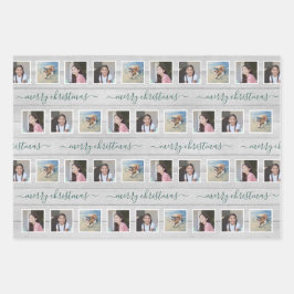 Elke tekst 12 Foto Collage Farmhouse Wood Kerstmis Inpakpapier Vel