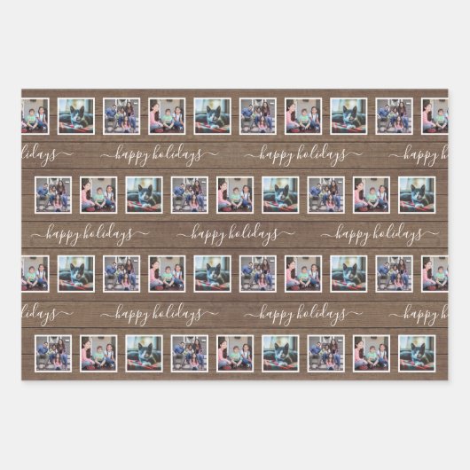 Elke tekst 12 Fotocollage Rustiek Hout Kerstmis Inpakpapier Vel (Voorkant 2)