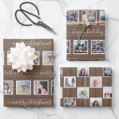 Elke tekst 12 Fotocollage Rustiek Hout Kerstmis Inpakpapier Vel